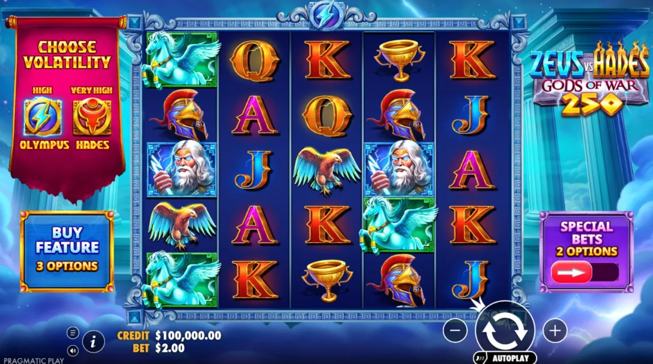 Zeus vs Hades 250 interface