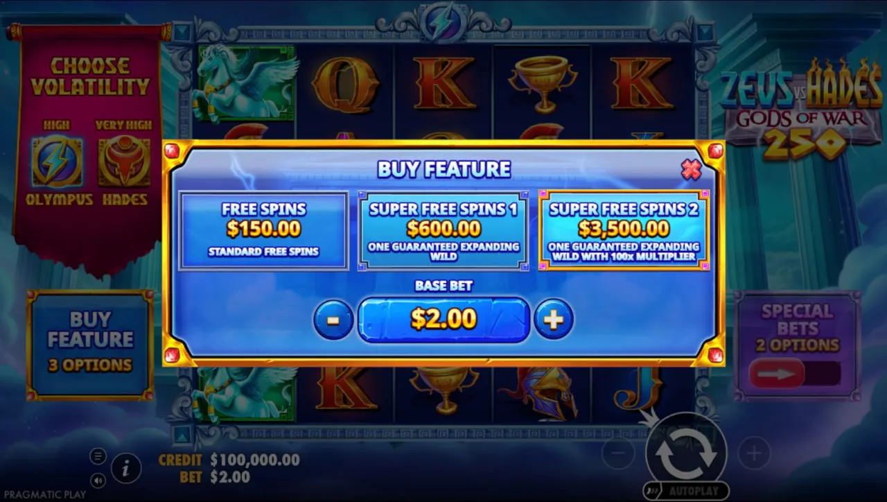 Buying bonus features while playing as Zeus